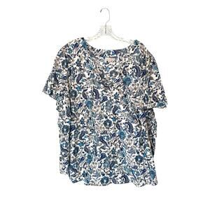 Knox Rose Plus Blue Floral Print Puff Sleeve‎ Short Sleeve Blouse Size 3X